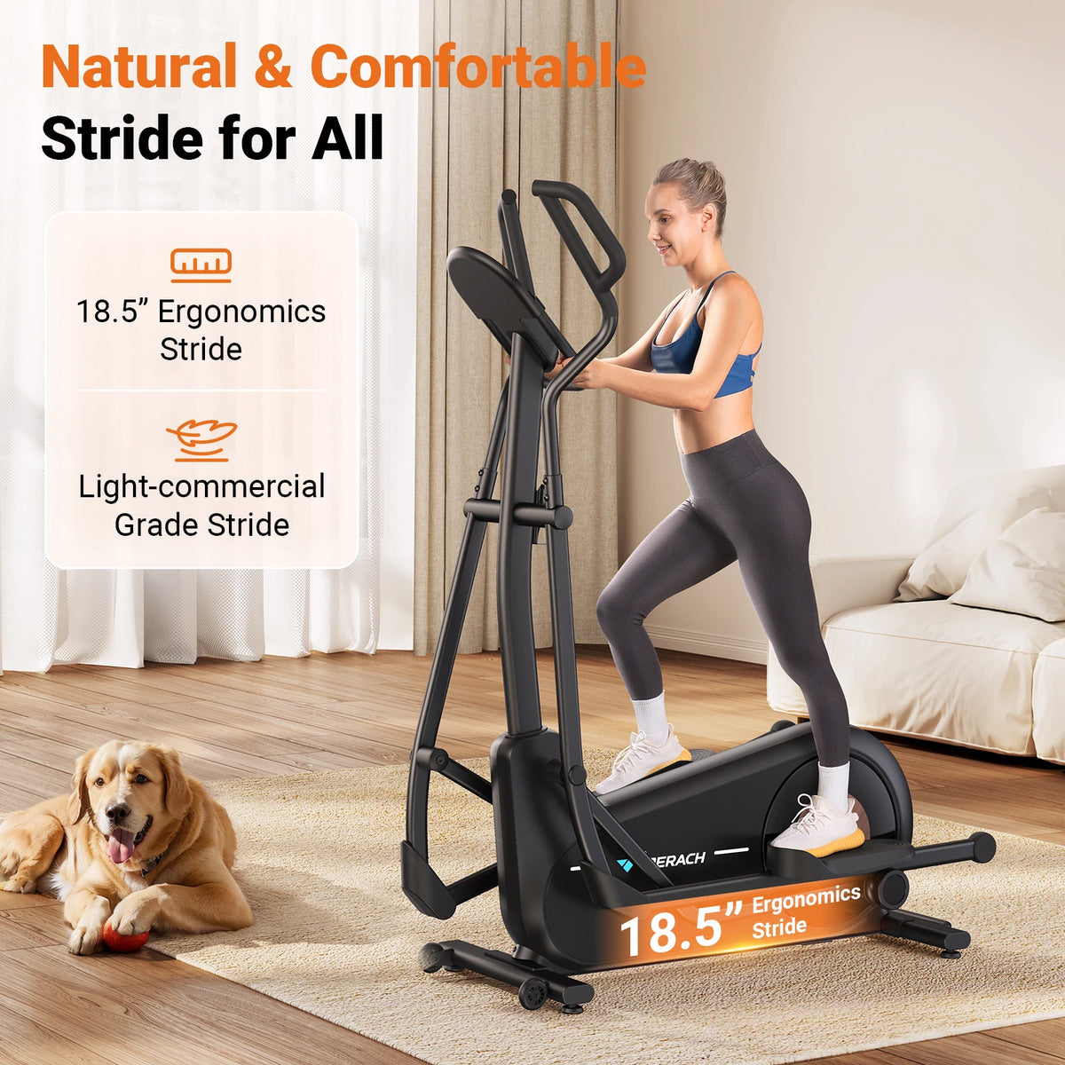 18.5 Inch Stride Elliptical Cross Trainer – Ultra Quiet Magnetic Resistance Home Exercise Machine
