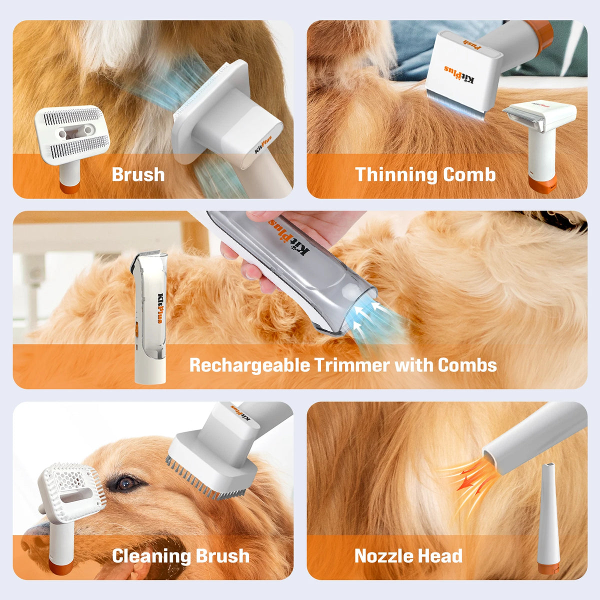 3 in 1 Pet Grooming Vacuum Kit Dog Dryer and Hair Clipper 2L Capacity UK Plug Hot and Cold Air