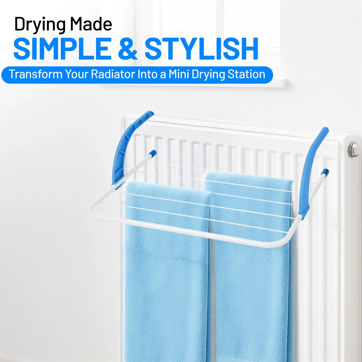 5-Bar Over-Radiator Clothes Airer, Adjustable Radiator Drying Rack, Blue