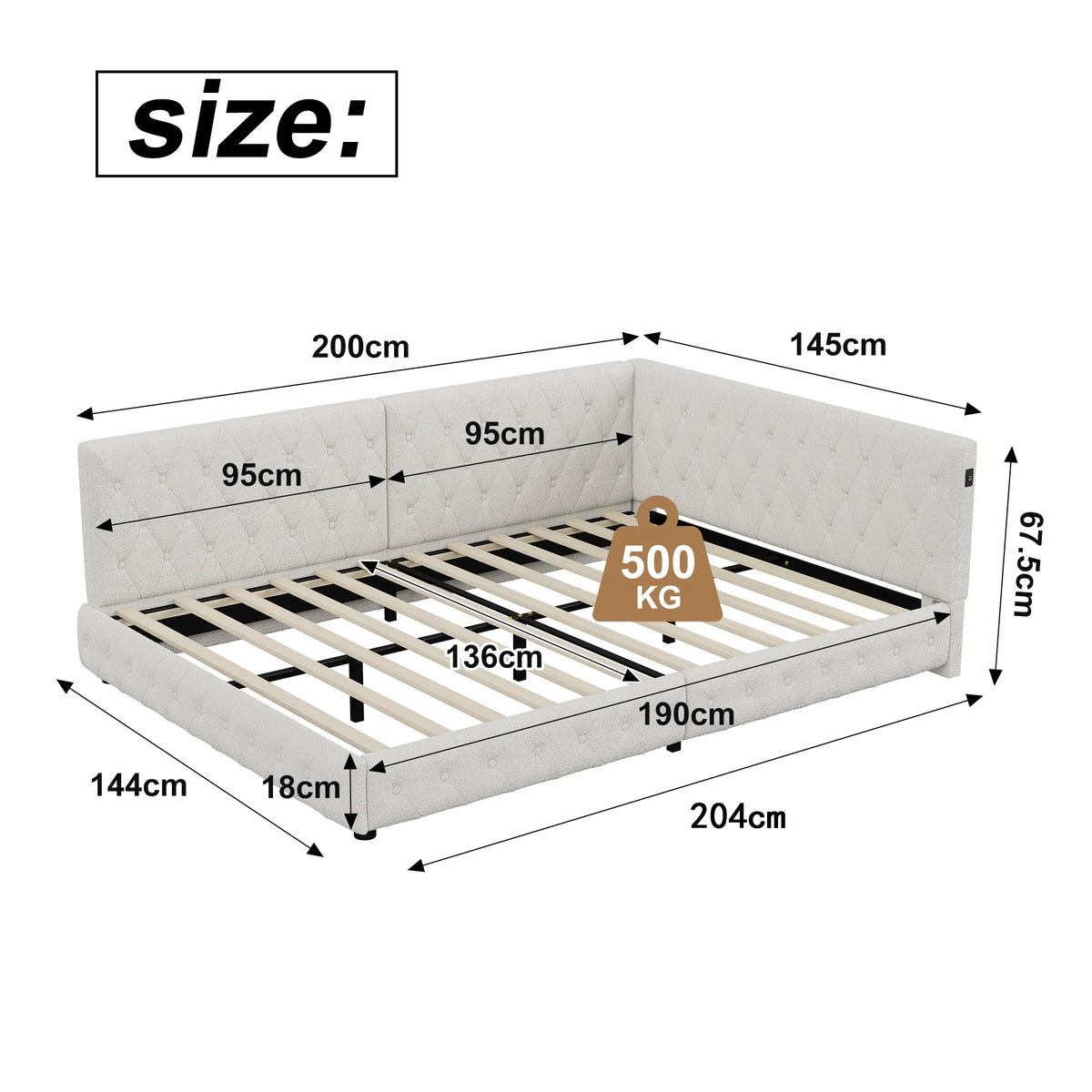 135 x 190cm Upholstered Bed Frame with LED Lighting & USB Charging, Teddy Fleece, Pink or White