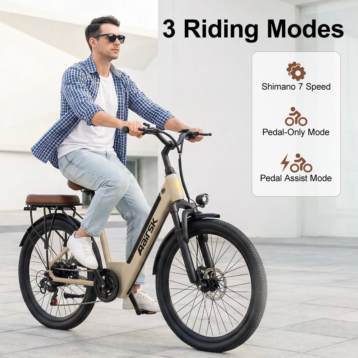 26 Inch Step-Through Electric Bike with 250W Motor, 36V 13Ah Removable Battery, Shimano 7-Speed and NFC Unlock