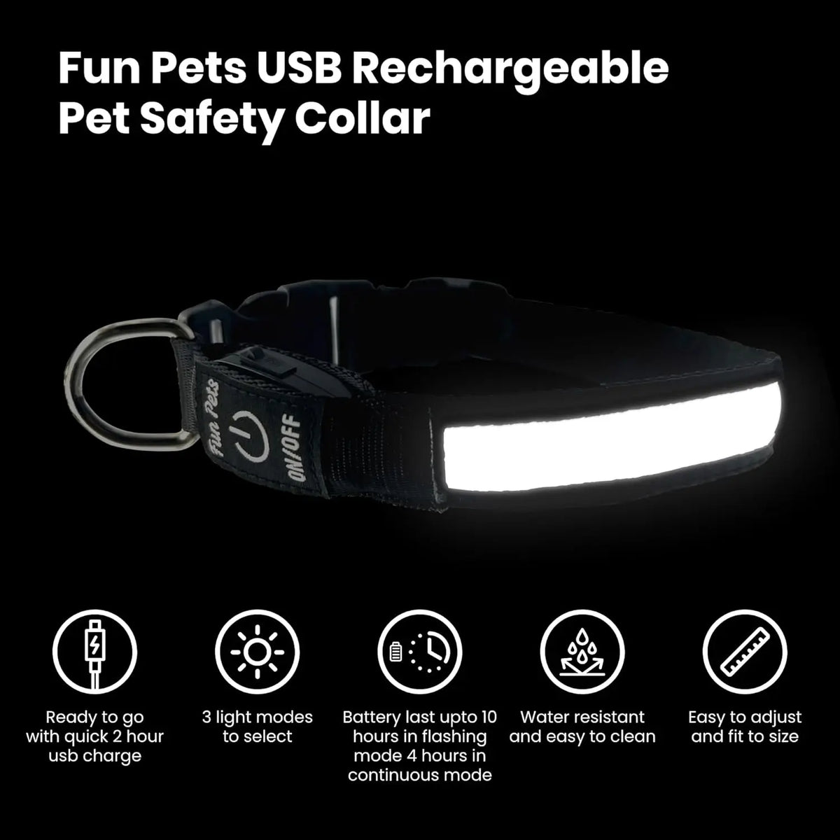 LED Dog Collar Rechargeable Night Safety Flashing Glow Nylon Waterproof for Puppies Dogs