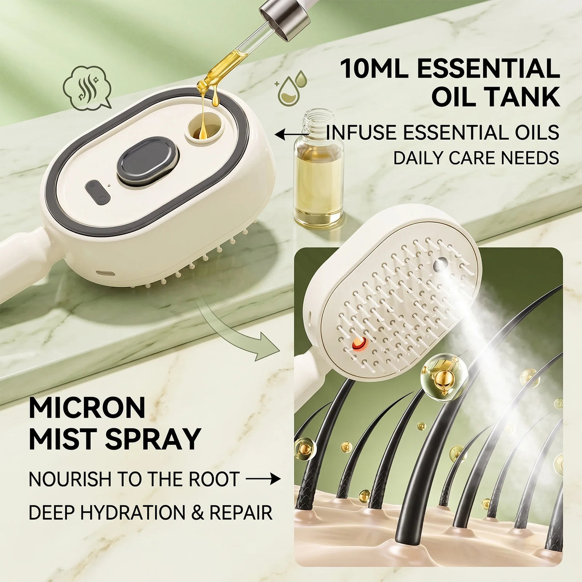Electric Spray Hair Brush with Self-Cleaning Bristles, USB-C Rechargeable Detangling Comb