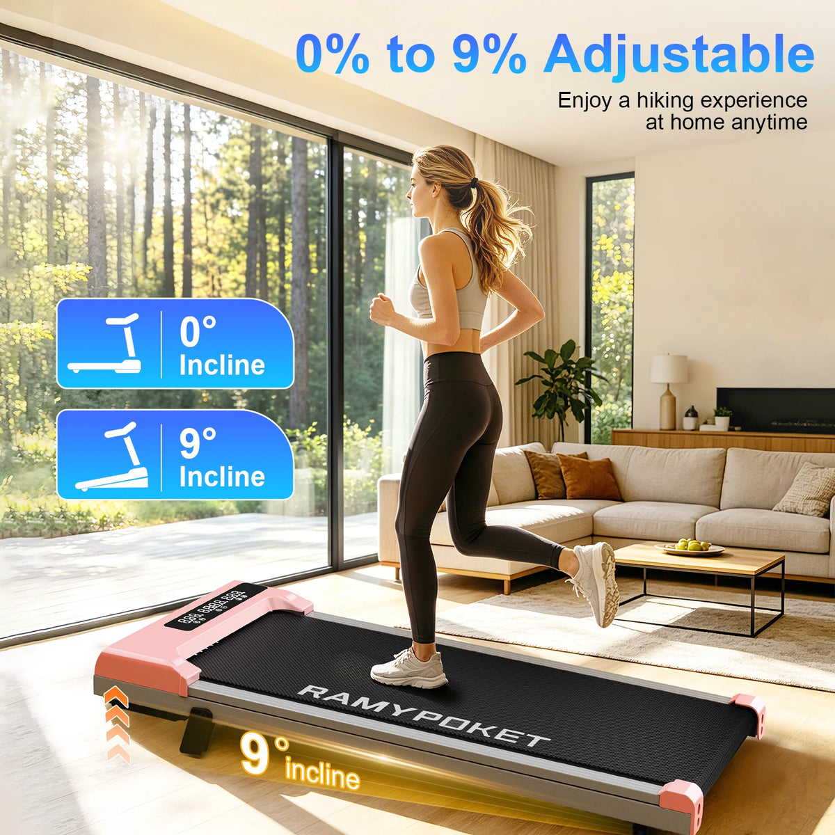 Foldable Walking Pad Treadmill 9% Incline Smart App 1-8KM/H 120kg Capacity LED Display for Home Office