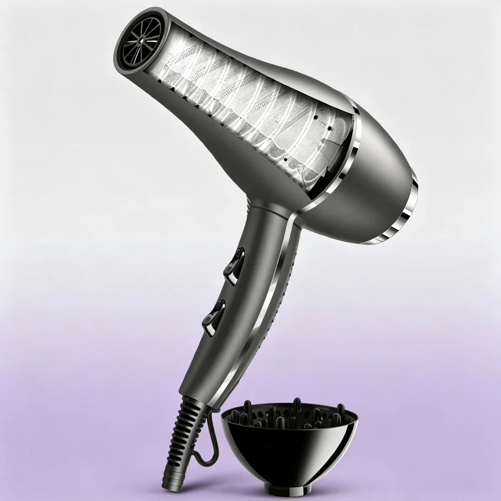 2200W Ionic Hair Dryer with Blue Light, Hot and Cold Air and Styling Nozzle, Grey