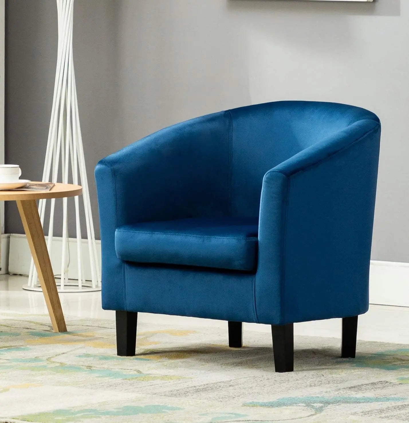 Velvet Tub Chair Upholstered Club Armchair | U-Shape Back Accent Chair for Living Room Bedroom Lounge