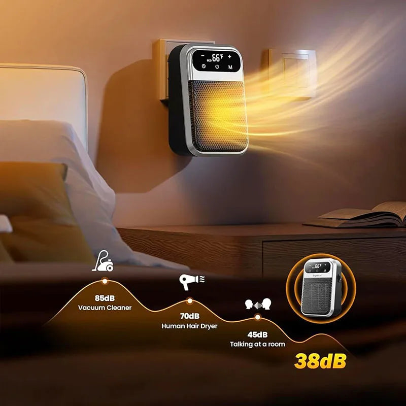 800W Plug-in Ceramic Heater with 12-Hour Timer, Compact Wall Socket Heater