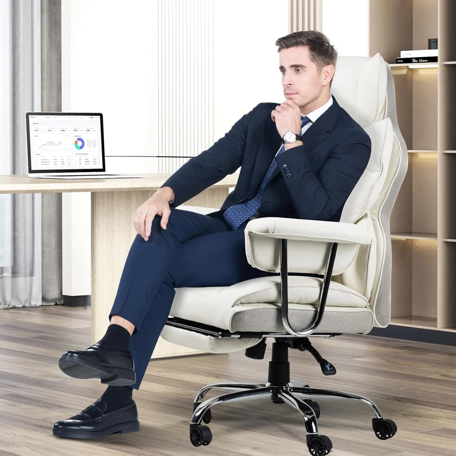 Executive Office Chair PU Leather Recliner with Footrest Heavy Duty Ergonomic Chair