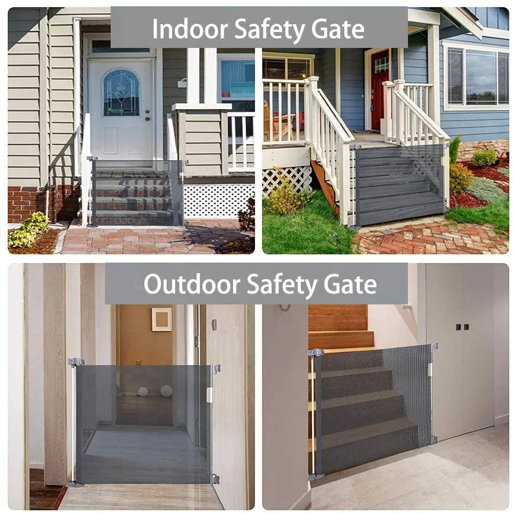 Retractable Baby Dog Gate 130x88.9cm No Drill Extra Wide Mesh Safety Gate for Stairs Hallways