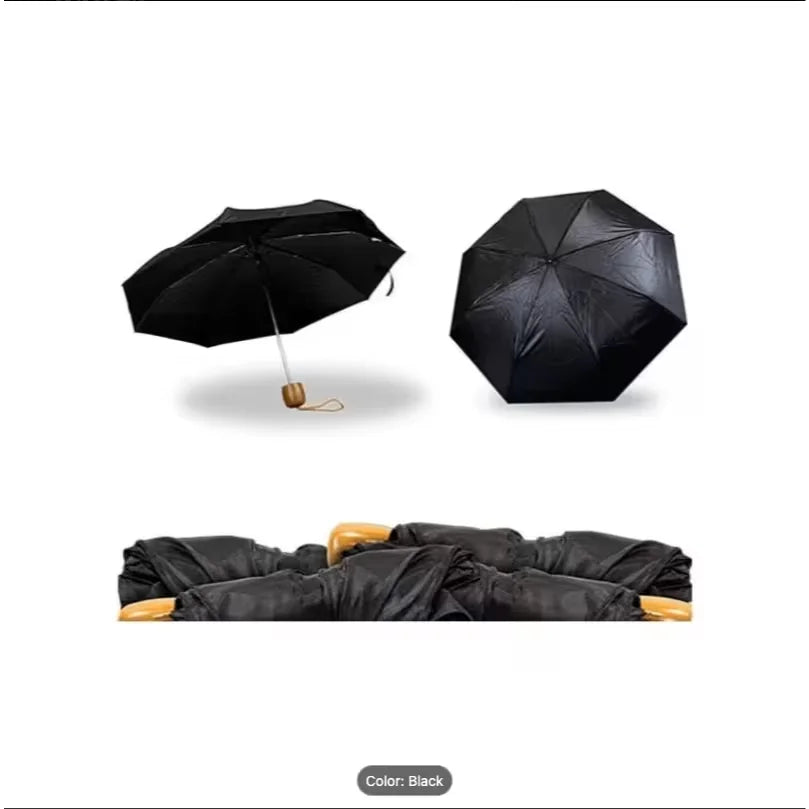 Black Compact Folding Umbrella with Storage Bag, Lightweight Travel Umbrella