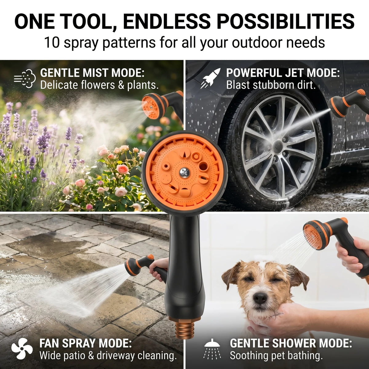 Self Retracting Hose Reel 10-35m Wall Mount Automatic Rewind 10 Function Nozzle 180° Swivel for Garden Car