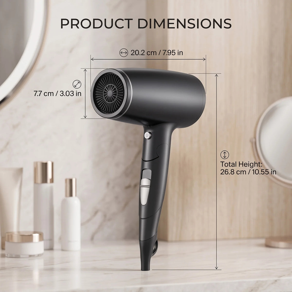 2000W Folding Travel Hair Dryer with Constant Temperature and Cool Air, UK Plug