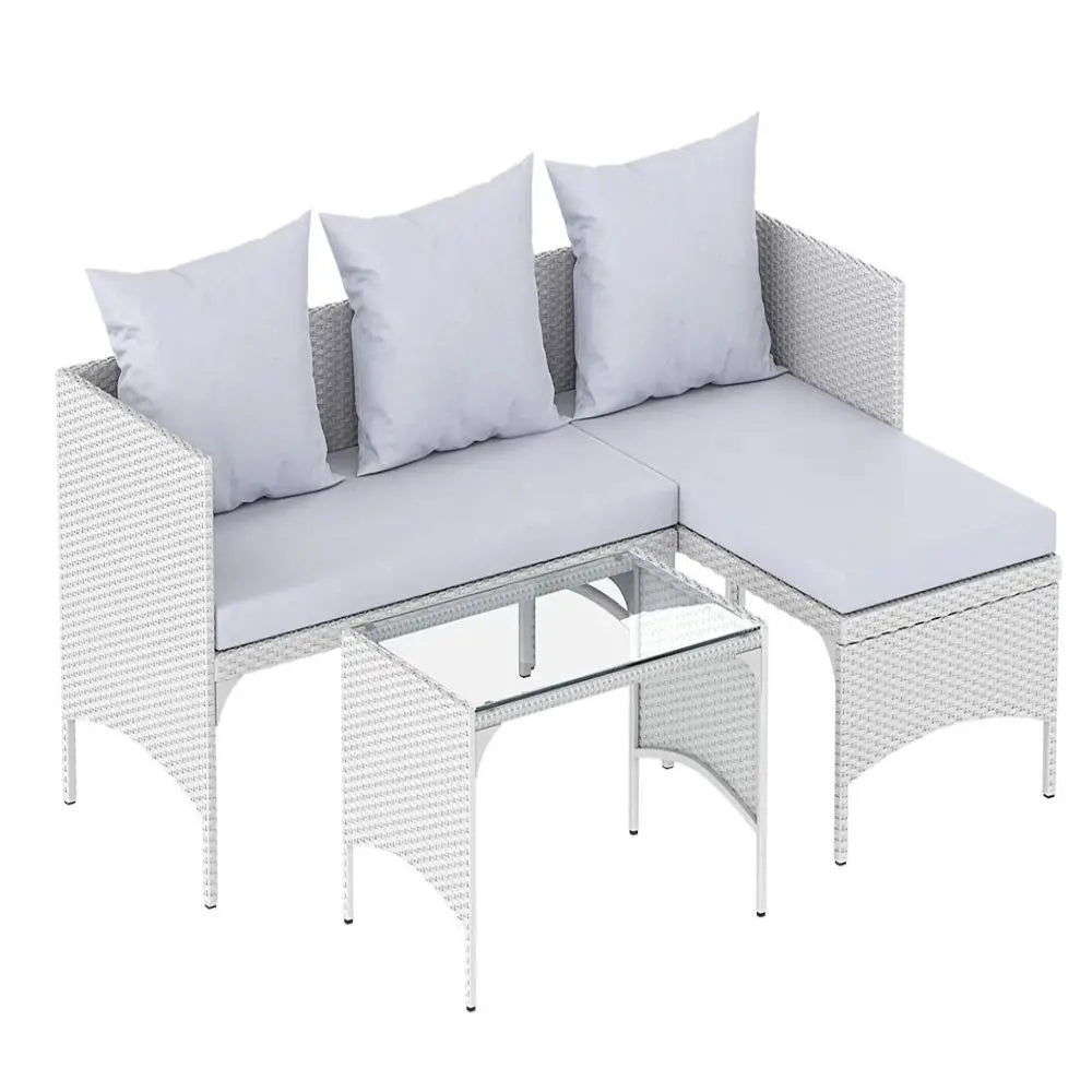 4 Seater Garden Corner Sofa Rattan Furniture Set Patio Outdoor Lounge with Glass Coffee Table