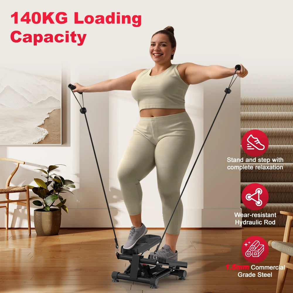 Mini Stepper Exercise Machine with Resistance Bands – Low Impact Stair Stepper for Home Cardio Fitness