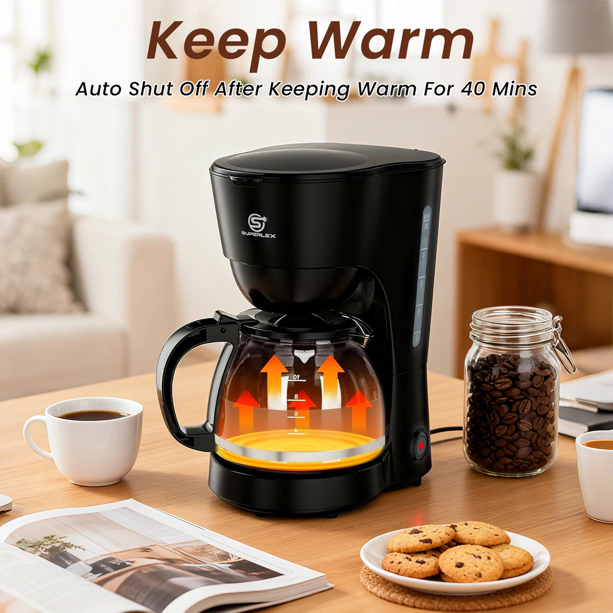 1.25L Electric Drip Coffee Maker 600W American Style with Reusable Filter Anti-Drip Function and Auto Shut-Off for Home Use