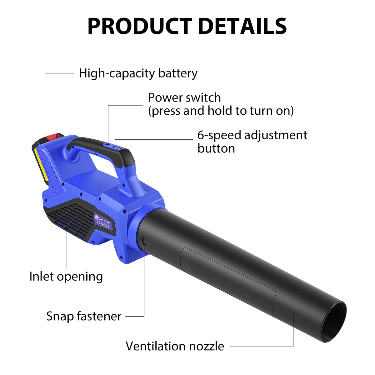 21V Cordless Leaf Blower with 4000mAh Battery and Fast Charger, 6-Speed Lightweight Blower