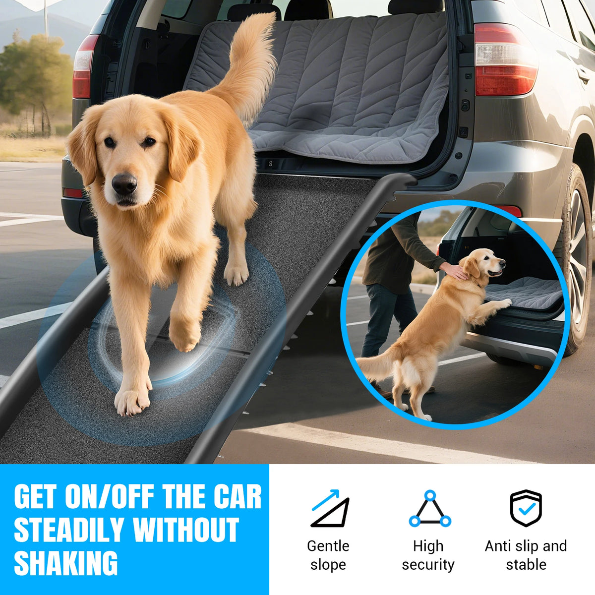 Folding Dog Ramp for Cars and SUVs Portable Non Slip Pet Ramp Lightweight 3.8kg for Large and Small Dogs