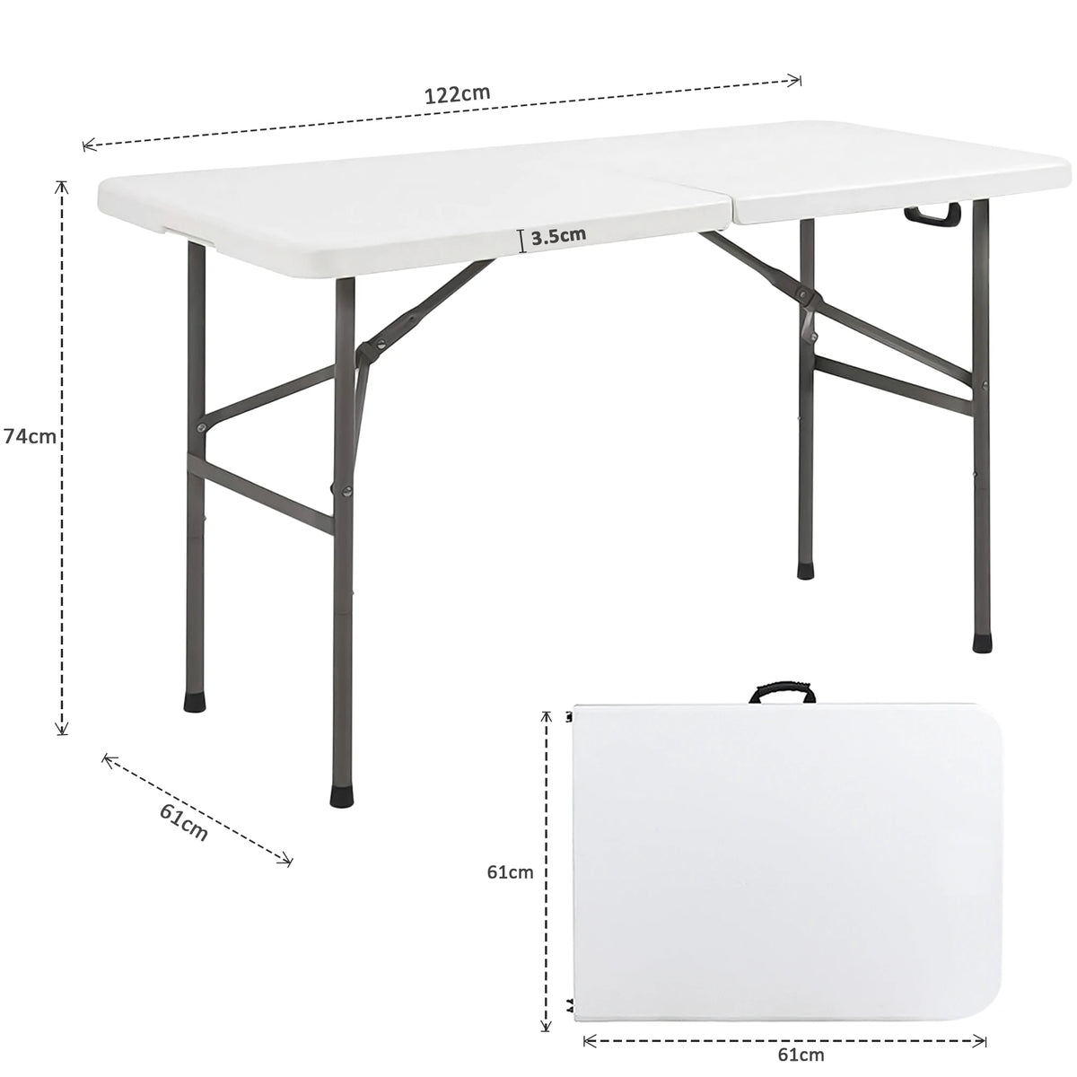 4FT Heavy Duty Folding Table Portable Plastic 150kg Capacity for Camping Garden Party Catering Events