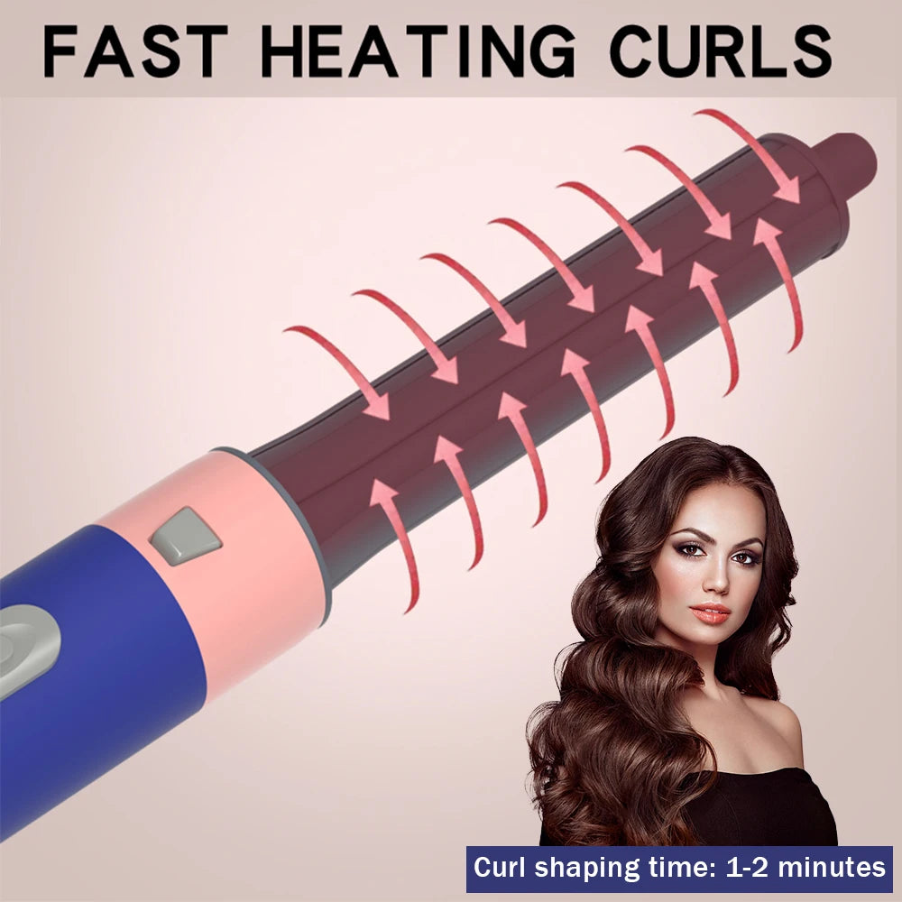 5 in 1 Hot Air Styler with Interchangeable Brush Heads, 3 Heat Settings, UK Plug, Pink
