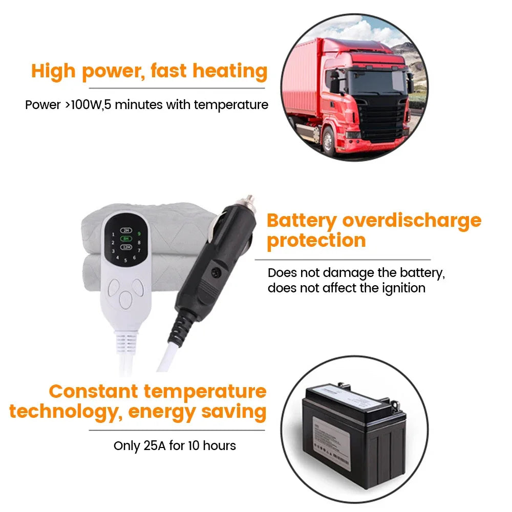 12V Heated Car Blanket 150 x 120cm with Timer, Machine Washable Electric Travel Throw