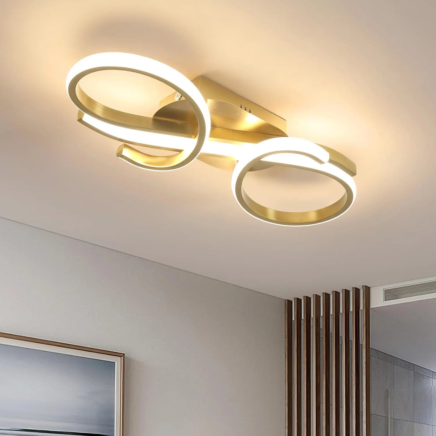 36W Gold LED Ceiling Light 3000K Warm White Acrylic Aluminium Flush Mount for Bedroom Living Room Dining Room