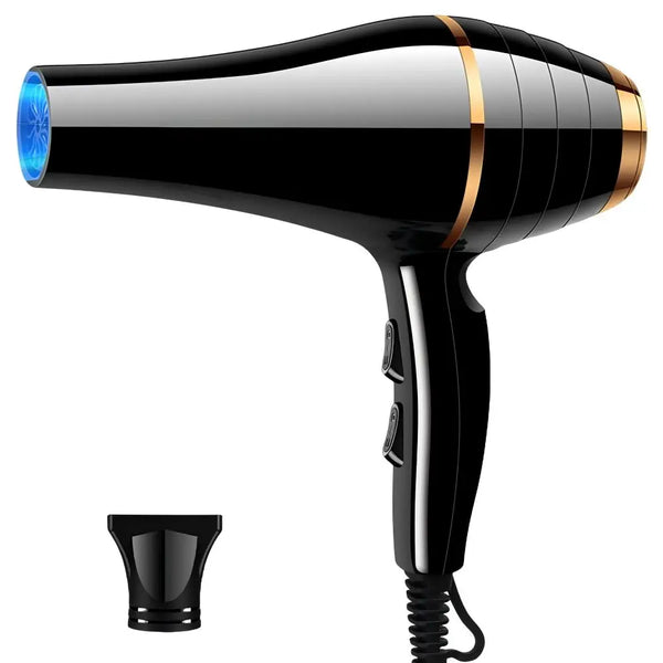 1800W Ionic Hair Dryer with 6 Speed Settings, Overheat Protection and Nozzle, Black and Gold