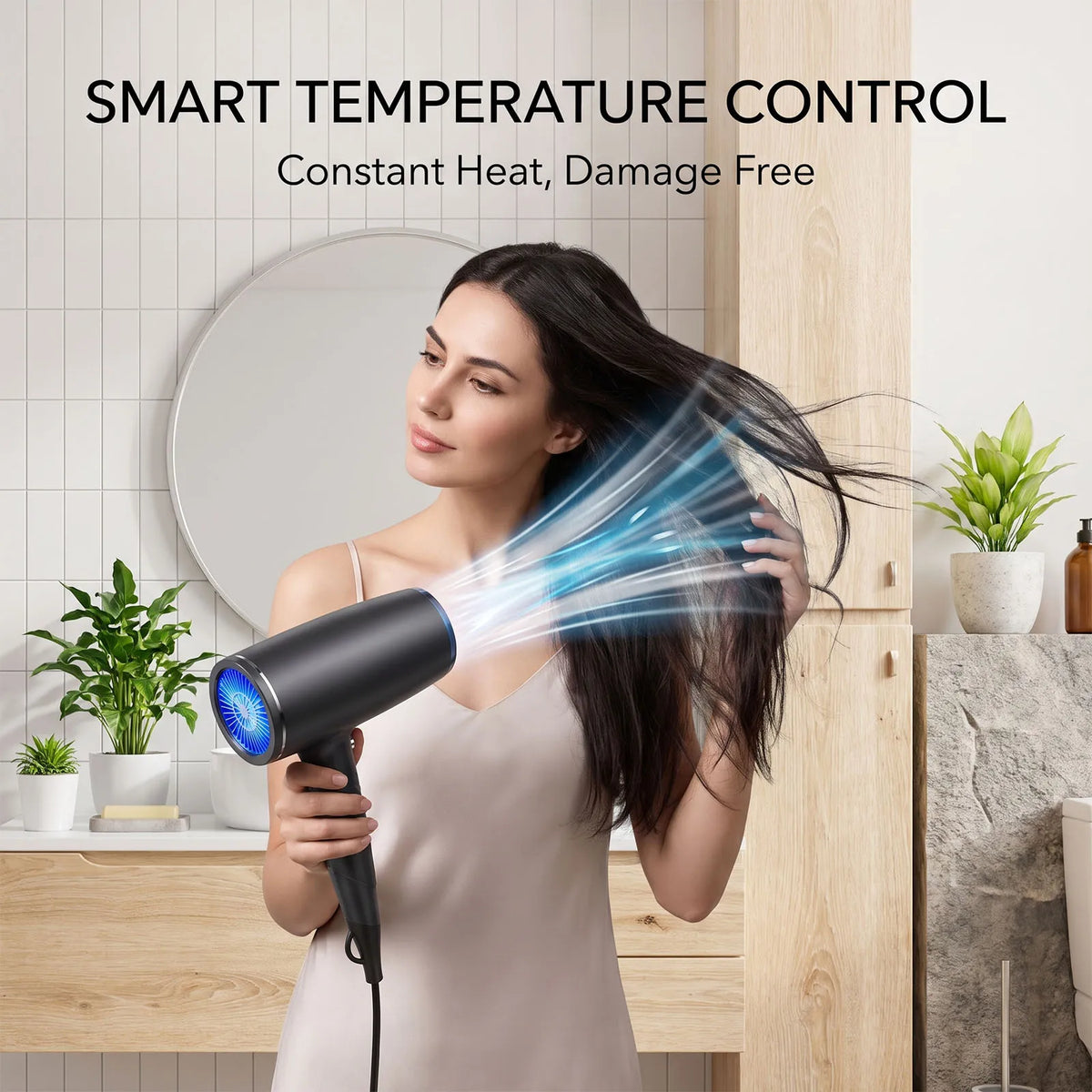 2000W Folding Travel Hair Dryer with Constant Temperature and Cool Air, UK Plug