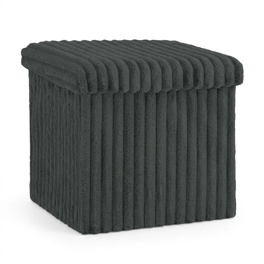 Ribbed Velvet Storage Ottoman 38x38x38cm Foldable Bench with Lid Engineered Wood Frame Footstool Seat