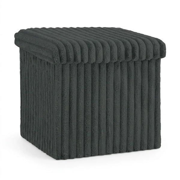 Ribbed Velvet Storage Ottoman 38x38x38cm Foldable Bench with Lid Engineered Wood Frame Footstool Seat