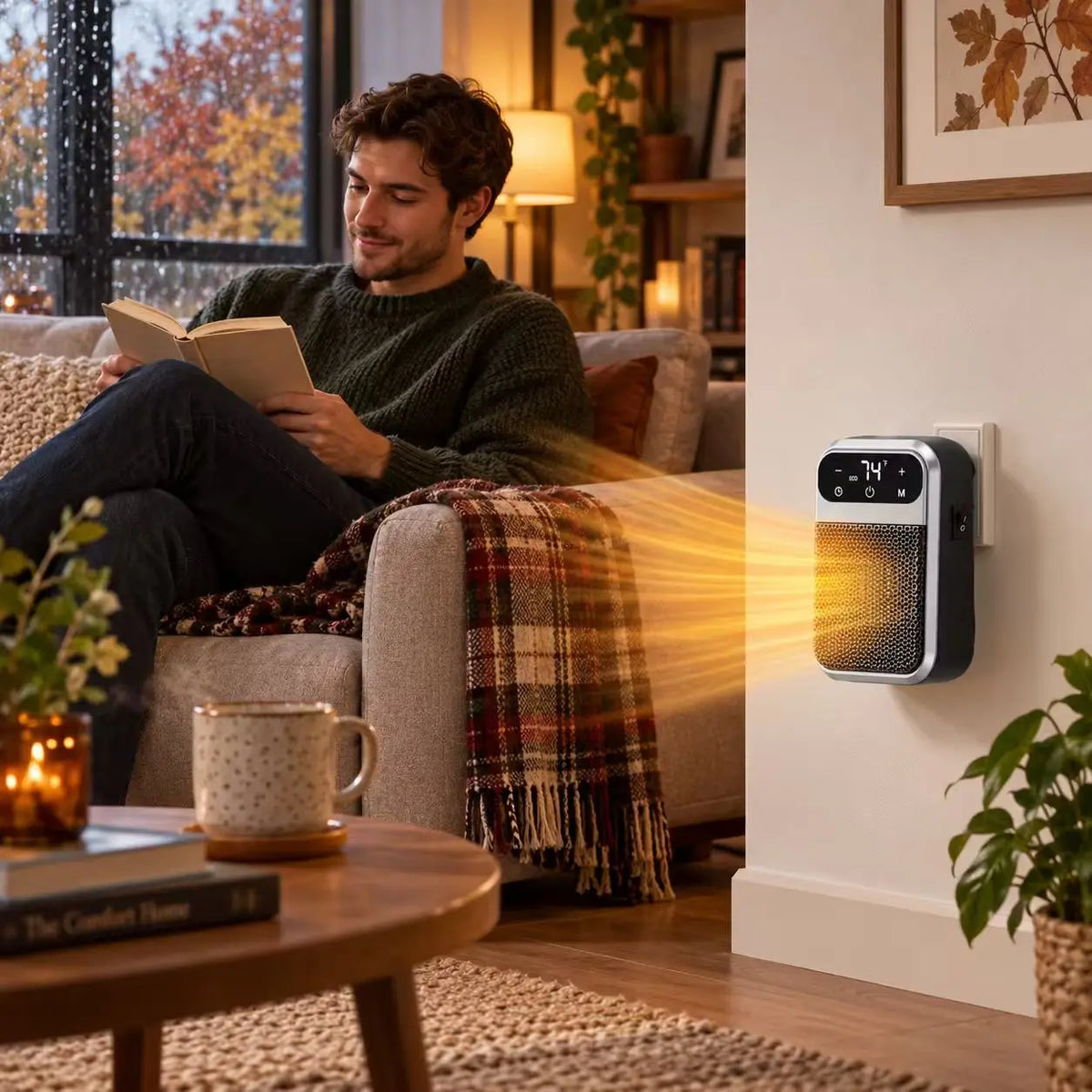 800W Plug-in Ceramic Heater with 12-Hour Timer, Compact Wall Socket Heater