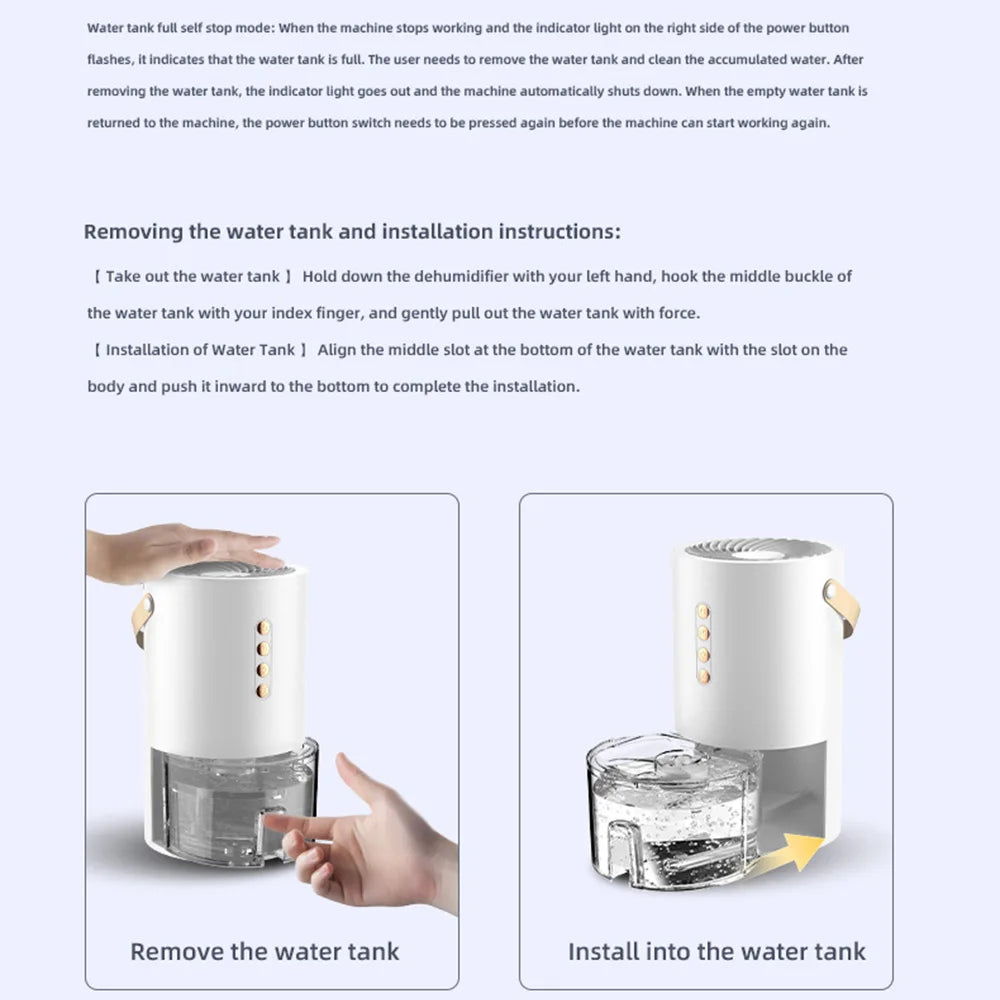 Portable 1.3L Mini Dehumidifier with Ioniser, Timer and Night Light