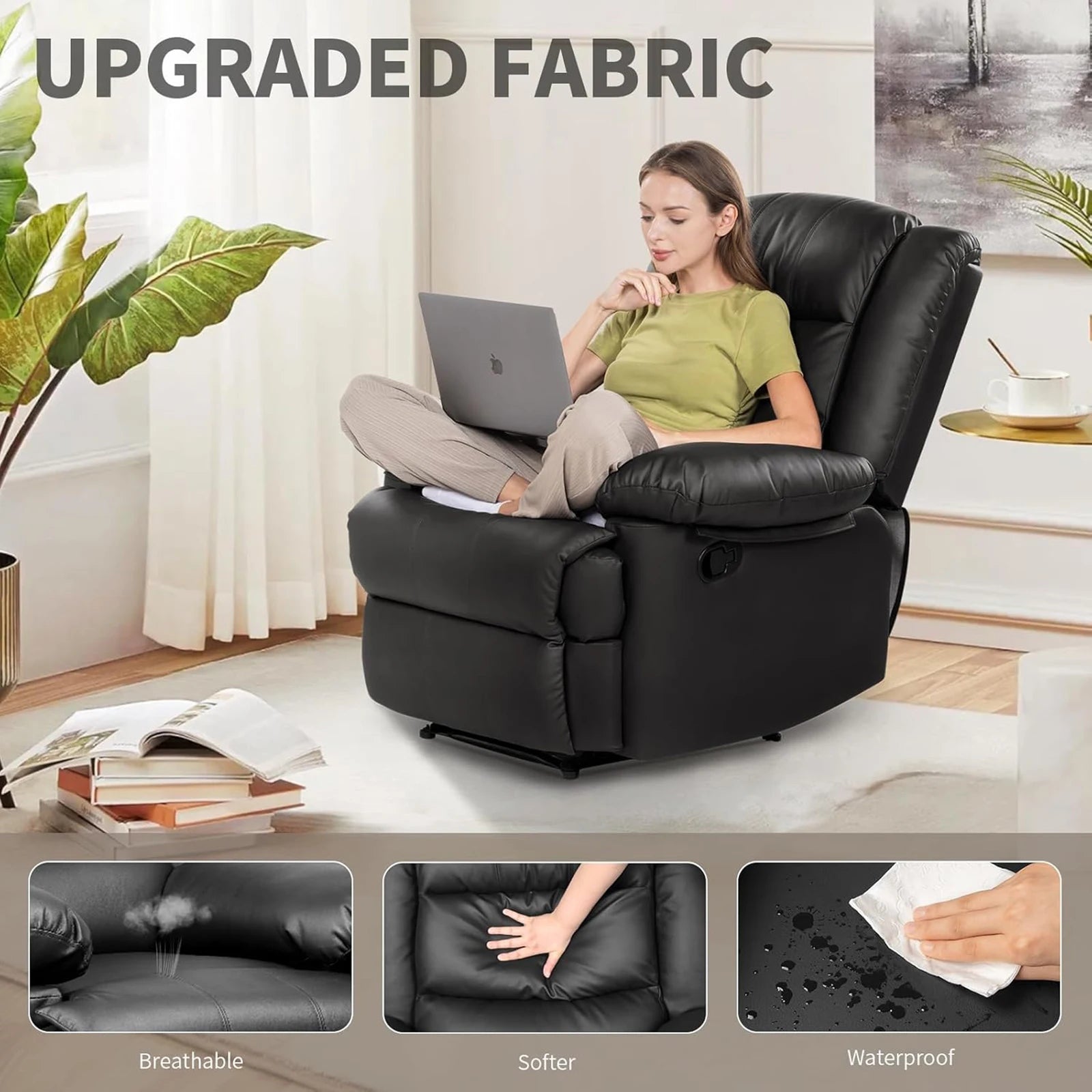 PU Leather Recliner Armchair with Adjustable Legrest | Single Lounge Sofa Chair for Living Room Bedroom