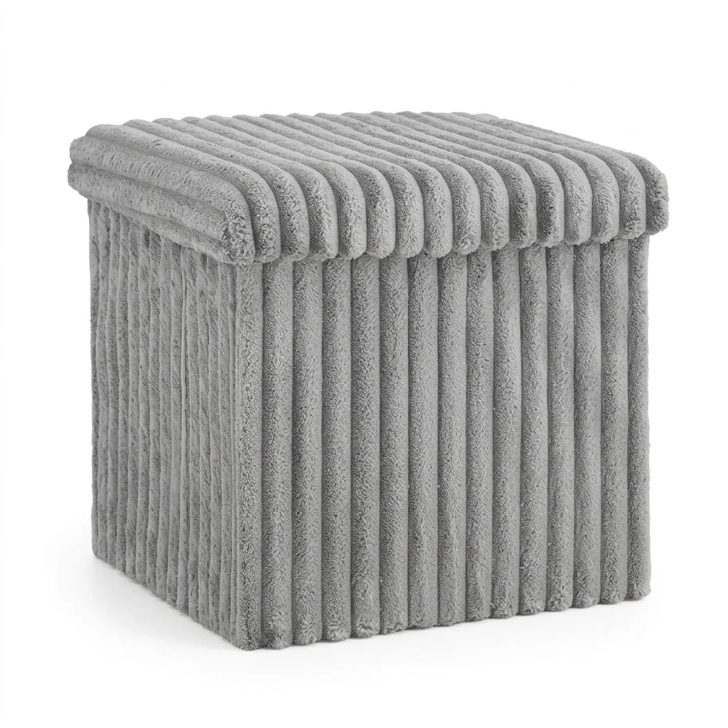 Ribbed Velvet Storage Ottoman 38x38x38cm Foldable Bench with Lid Engineered Wood Frame Footstool Seat