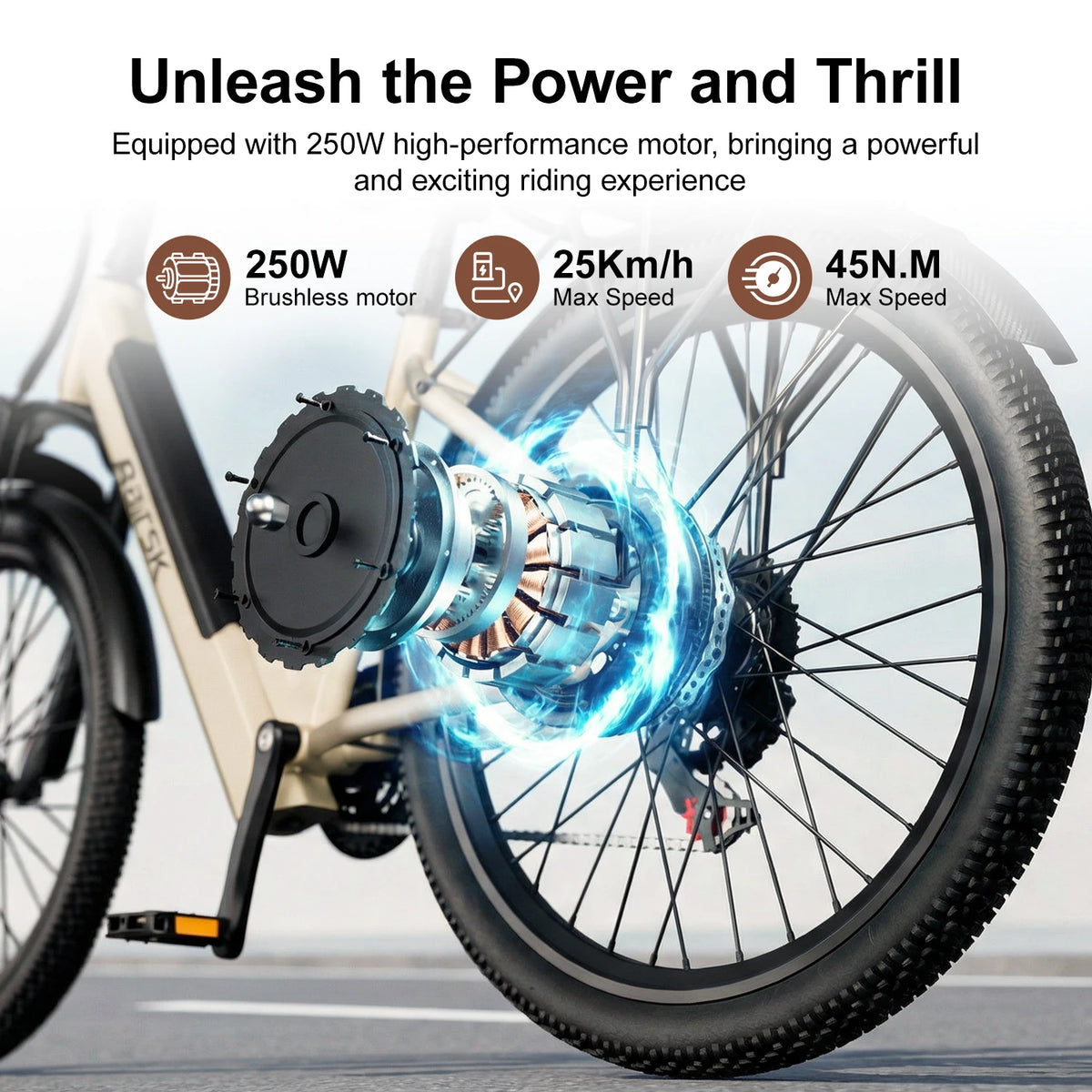 26 Inch Step-Through Electric Bike with 250W Motor, 36V 13Ah Removable Battery, Shimano 7-Speed and NFC Unlock