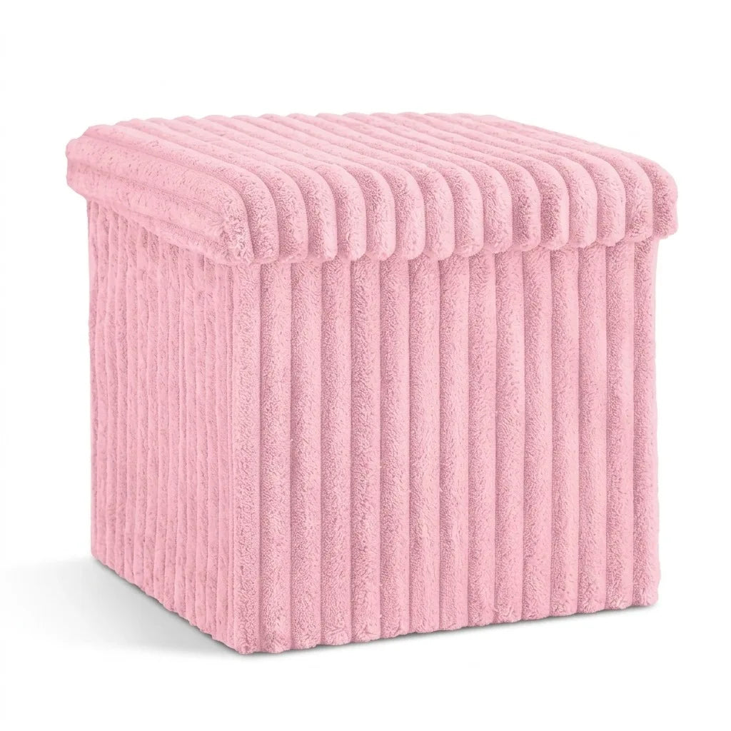 Ribbed Velvet Storage Ottoman 38x38x38cm Foldable Bench with Lid Engineered Wood Frame Footstool Seat