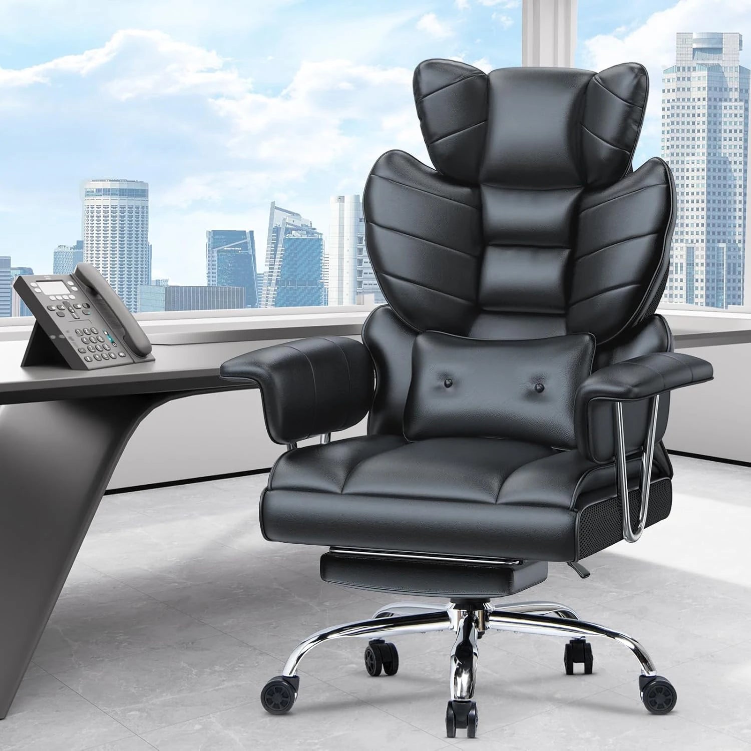 Ergonomic Office Chair with Footrest PU Leather High Back Adjustable Executive Chair