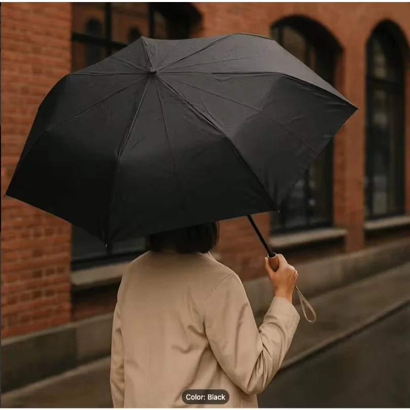 Black Compact Folding Umbrella with Storage Bag, Lightweight Travel Umbrella