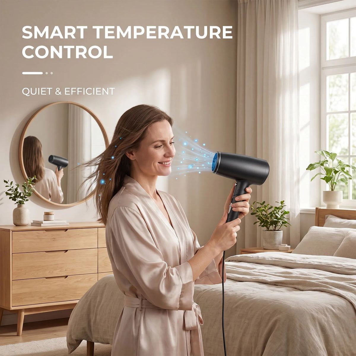 2000W Folding Travel Hair Dryer with Constant Temperature and Cool Air, UK Plug