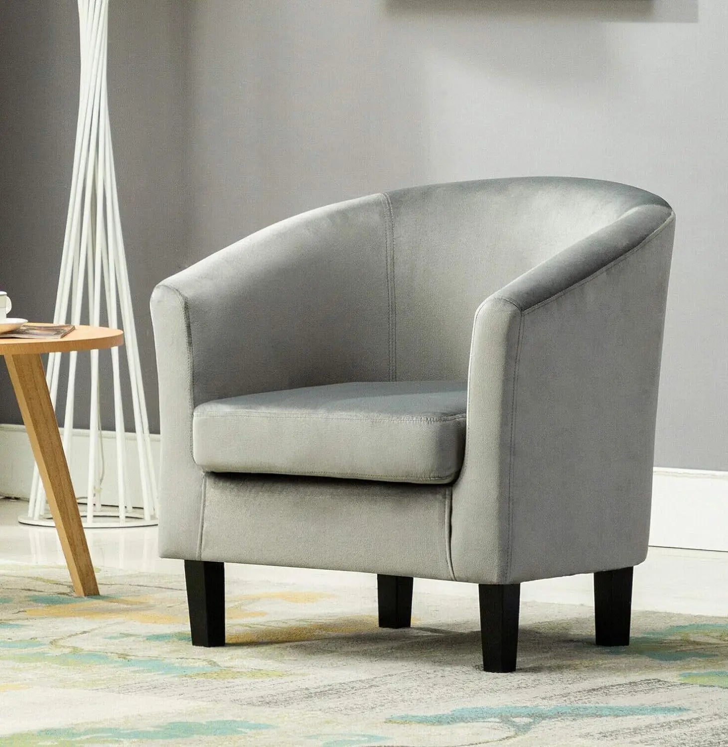 Velvet Tub Chair Upholstered Club Armchair | U-Shape Back Accent Chair for Living Room Bedroom Lounge