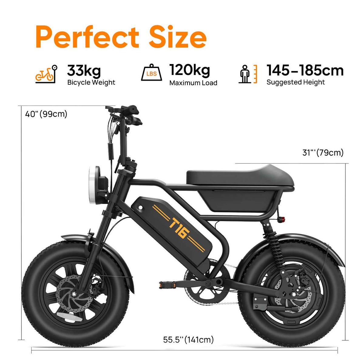 16 x 3.0 Inch Fat Tyre Electric Bike with 48V 13Ah Removable Battery, Full Suspension and Storage Box, 250W