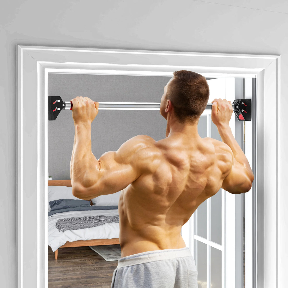 Doorway Pull Up Bar, No-Screw Chin-Up Bar, Adjustable 75-92cm, Max Load 200kg
