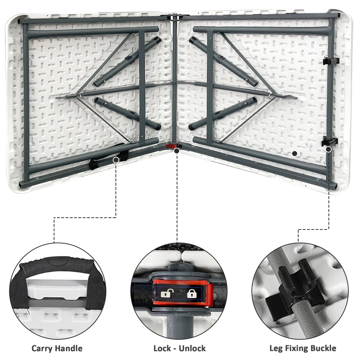 4FT Heavy Duty Folding Table Portable Plastic 150kg Capacity for Camping Garden Party Catering Events