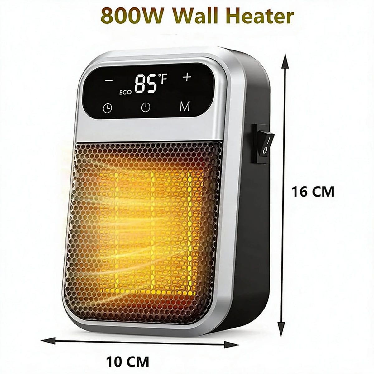 800W Plug-in Ceramic Heater with 12-Hour Timer, Compact Wall Socket Heater