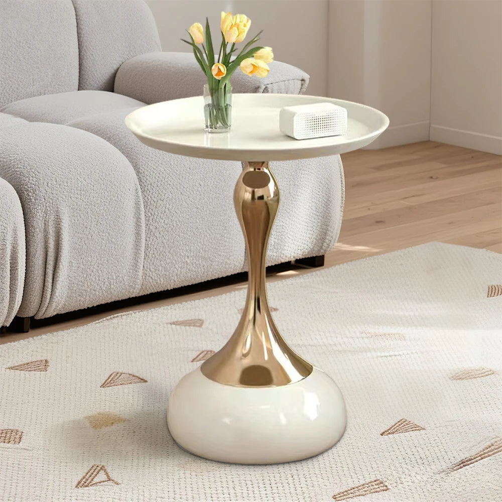 Round Metal Electroplated Coffee Table | Waterproof Aluminium Alloy Side Table for Living Room Bedroom Office