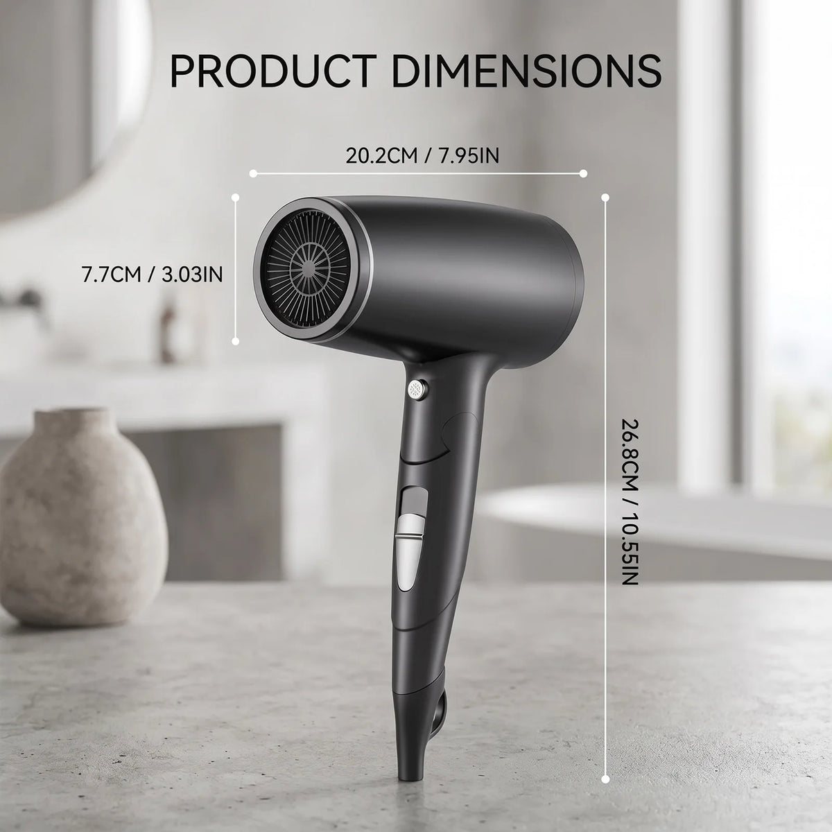 2000W Foldable Hair Dryer with NTC Temperature Control and Cool Shot, Grey