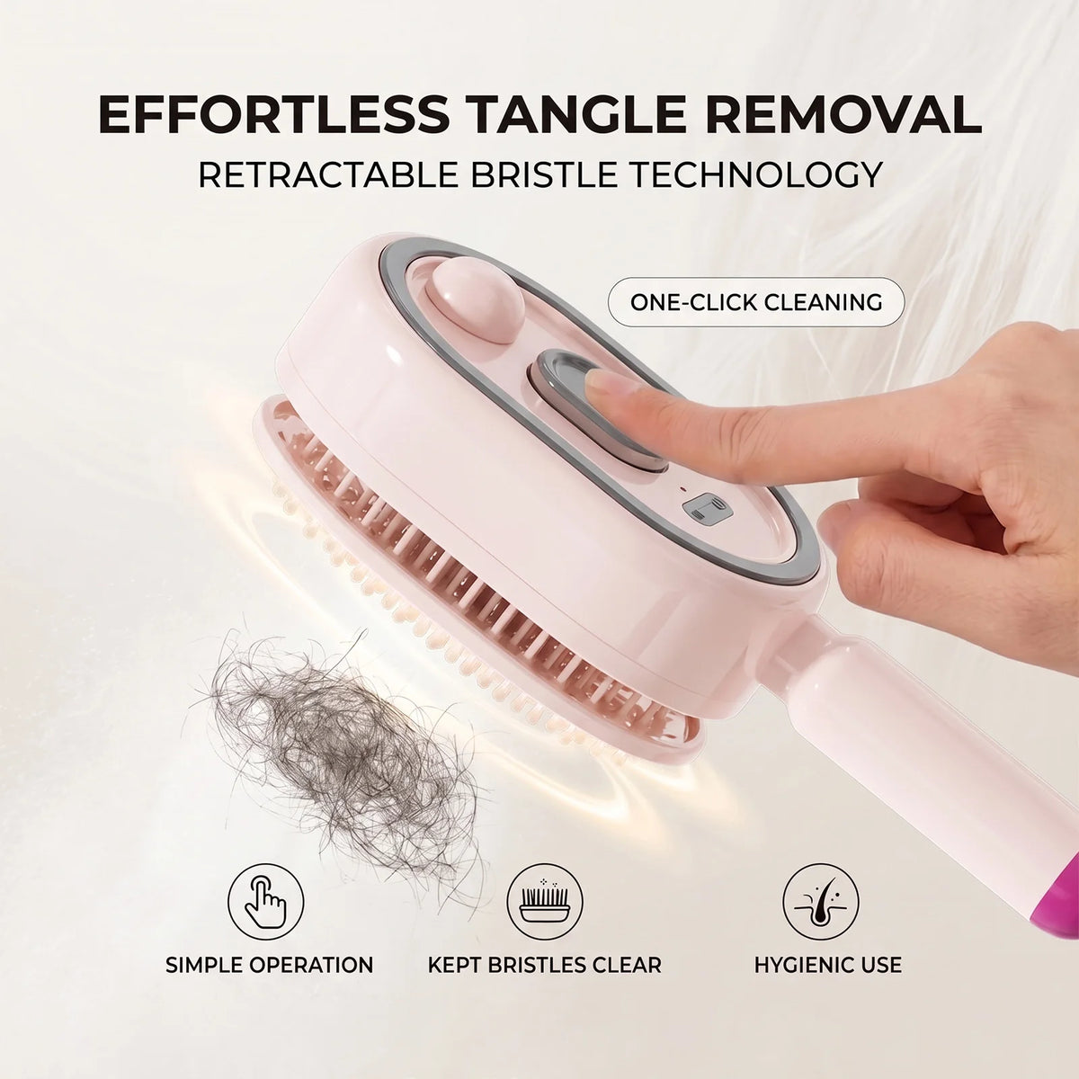 Electric Spray Massage Comb with 10ml Mist Tank, Self-Cleaning Anti-Tangle Hair Brush, Pink