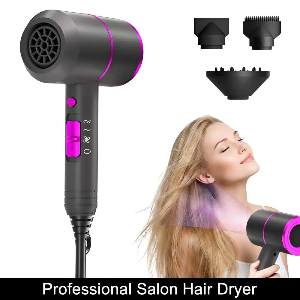 1500W Salon Hair Dryer with 57°C Constant Temperature, Concentrator and Diffuser, UK Plug