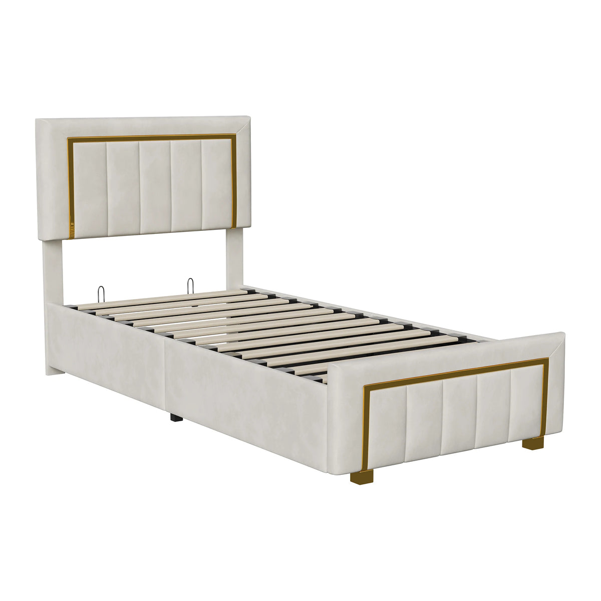 3ft Single Velvet Upholstered Bed Frame with Hydraulic Storage, Padded Headboard, Black or White