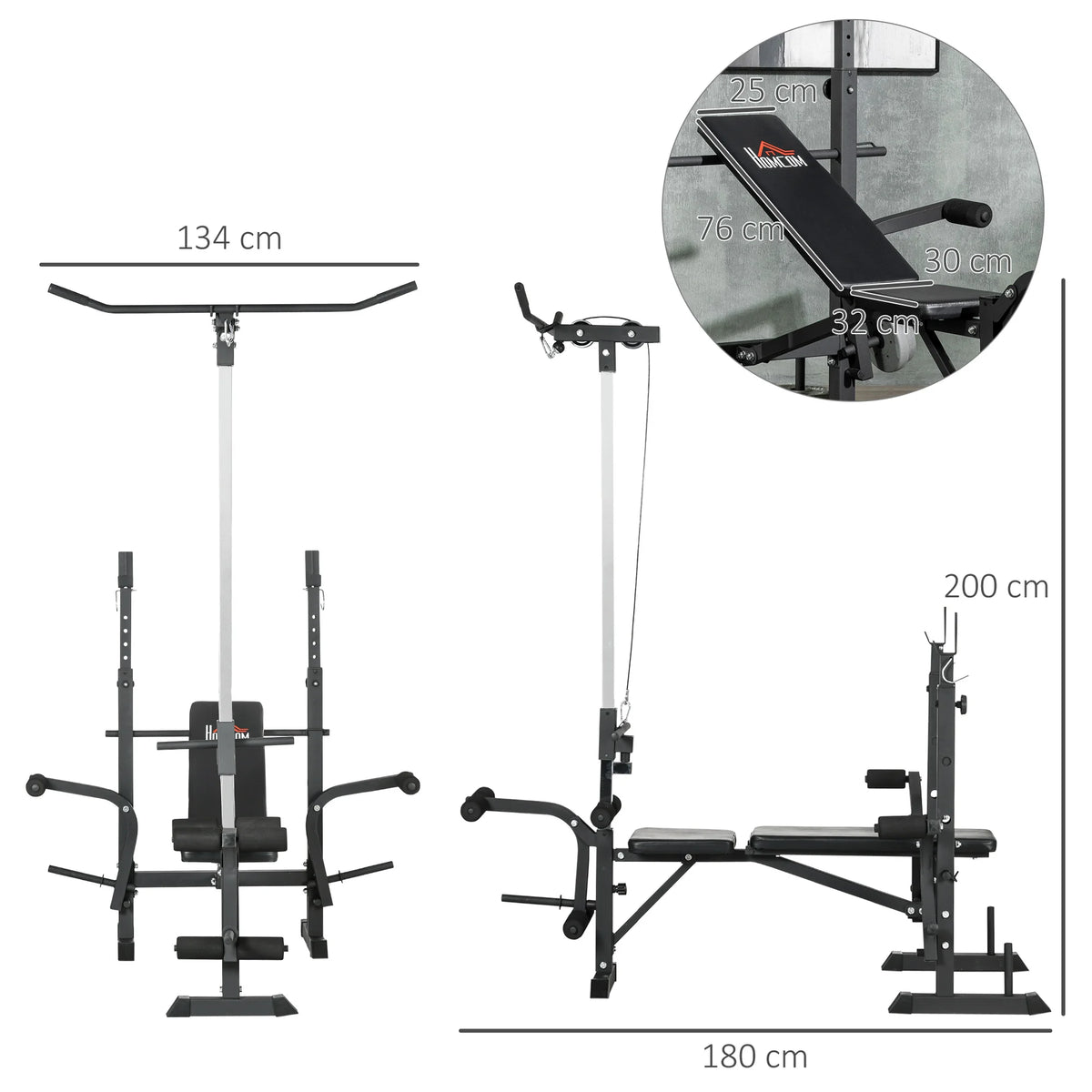 Adjustable Weight Bench with Pulley System and Squat Rack, Multi-Station Home Gym Bench