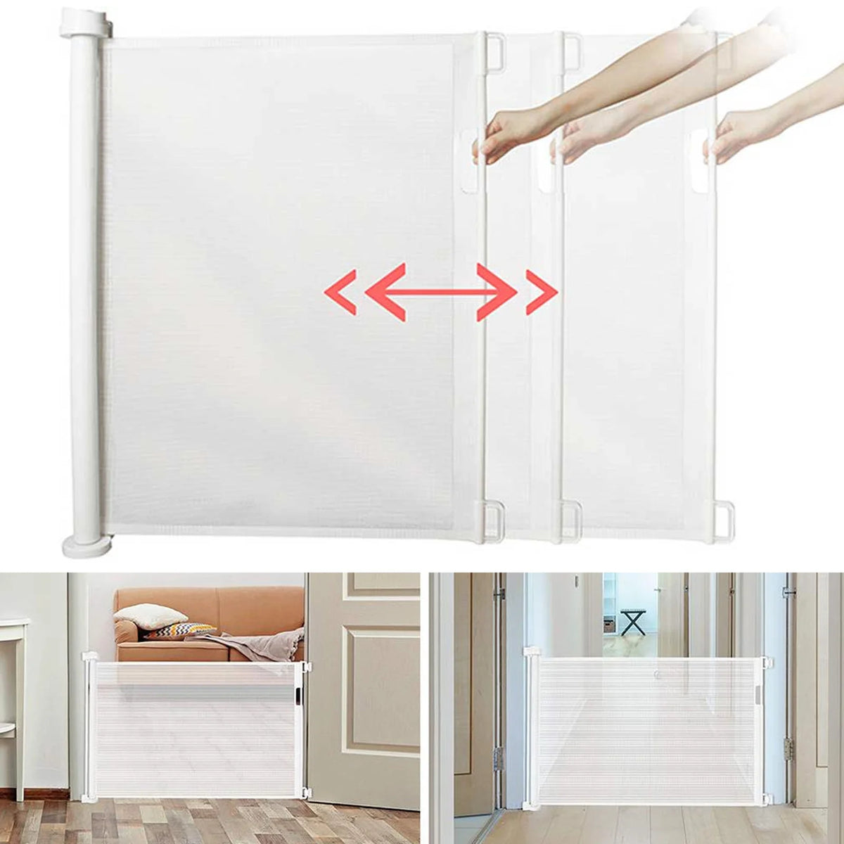 Retractable Baby Dog Gate 130x88.9cm No Drill Extra Wide Mesh Safety Gate for Stairs Hallways